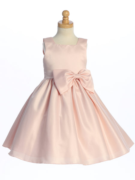 BL257 Blush Pink Satin Dress with Bow (2-8 years)