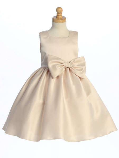 BL257 Champagne Satin Dress with Bow (2-8 years)