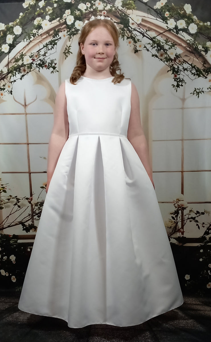 KRS123/SAT White Communion Dress (Satin, plus sizes) Leana Athlone KRS123/SAT White Communion Dress (Satin, plus sizes) Leana Athlone