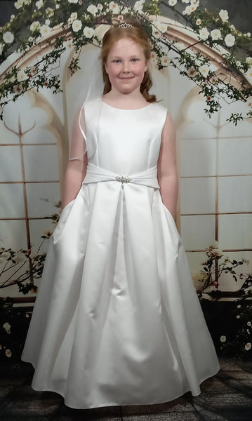 KRS159 White Communion Dress with Pockets (plus sizes)