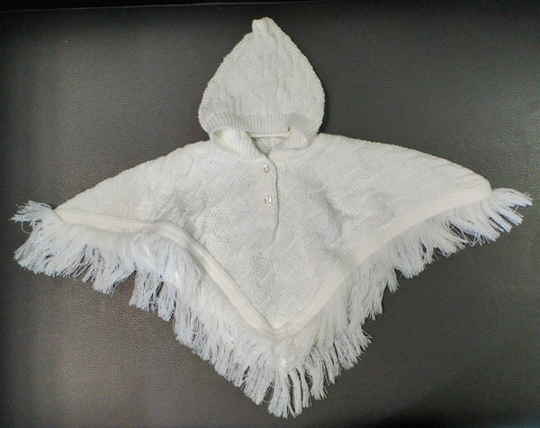 Baby White Knitted Poncho (12-24m)
