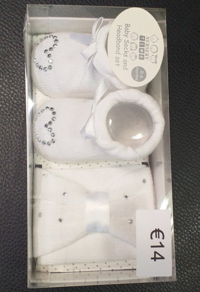 Baby White Socks and Headband Set (0-6m)
