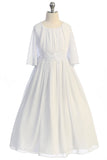 SALE KD514 White Chiffon Butterfly Sleeve Long Communion Dress (sizes 6 and 16 only)