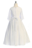 SALE KD514 White Chiffon Butterfly Sleeve Long Communion Dress (sizes 6 and 16 only)