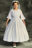 SALE KD514 White Chiffon Butterfly Sleeve Long Communion Dress (sizes 6 and 16 only)