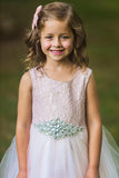 SALE KD524-D Blush Pink Long Dress with Diamond Cluster (14 years only)