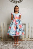 SALE KD546 Light Blue Watercolour Mikado Dress (8 & 10 years only)