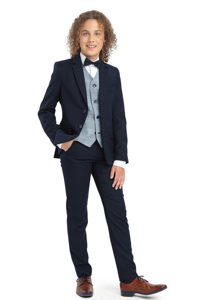 LAST CHANCE ANTONIO/FRANCO 3 Piece Textured Navy Slim Fit Boys Suit (6-14 years)
