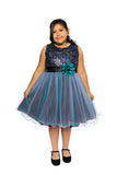 SALE KD327+ Teal Blue Multi-Sequin Trio Colour Tulle Dress (plus size 20.5)