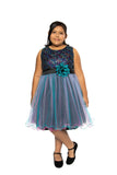 SALE KD327+ Teal Blue Multi-Sequin Trio Colour Tulle Dress (plus size 20.5)