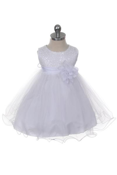 SALE KD315 White Sequined Bodice Baby Dress (3-24 months)