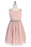 SALE KD492 Blush Stretch Lace Dress (2-14 years)