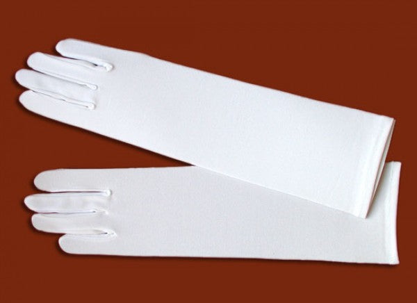 KR63461 Plain Long White Stretch Communion Gloves (shiny and matte)