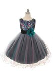 SALE KD327+ Teal Blue Multi-Sequin Trio Colour Tulle Dress (plus size 20.5)