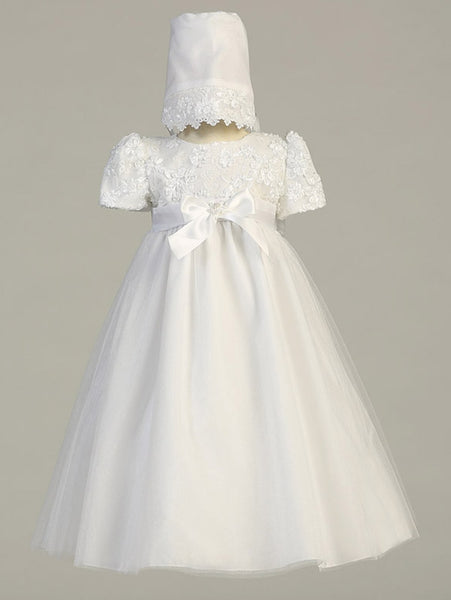LILLIAN White Tulle Christening Dress (0-18m)