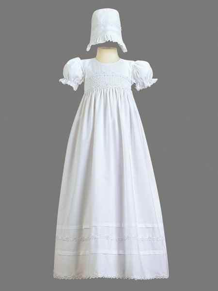 MARIE Long White Cotton Christening Gown (0-18m)