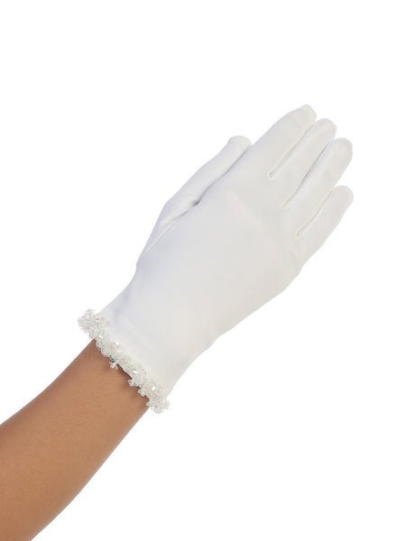TK-SBG Stretch Matte Satin Short Beaded Gloves (white and ivory available)