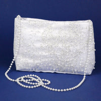 KR62113P White Communion Handbag with Glitter Lace & Pearl Strap