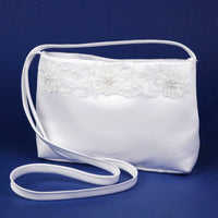 KR62115 White Satin Handbag with Guipure Decoration