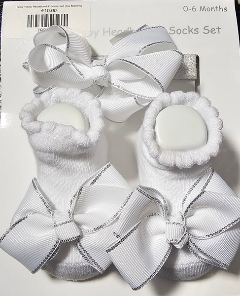 SALE Baby White Headband & Socks Set (0-6 Months)