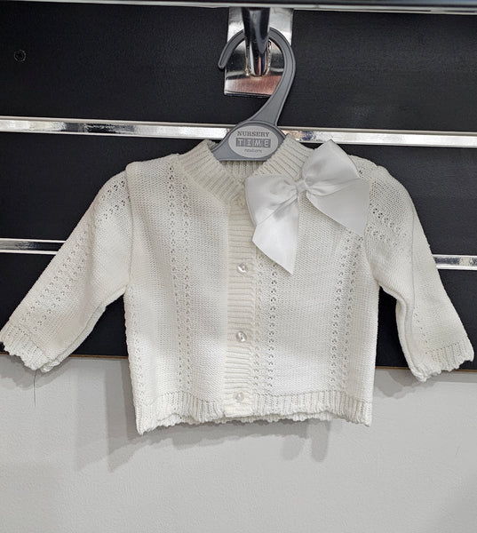 SALE BW10-581 Baby Ivory Knitted Cardigan with Bow (Newborn - 6 months)
