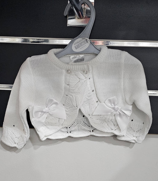 BW10-213 Baby White Knitted Cardigan with Bows (Newborn - 3 months)