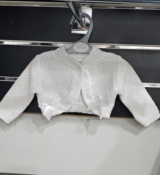 BW10-119/219 Baby White Knitted Cardigan with Bows (Newborn - 24 months)