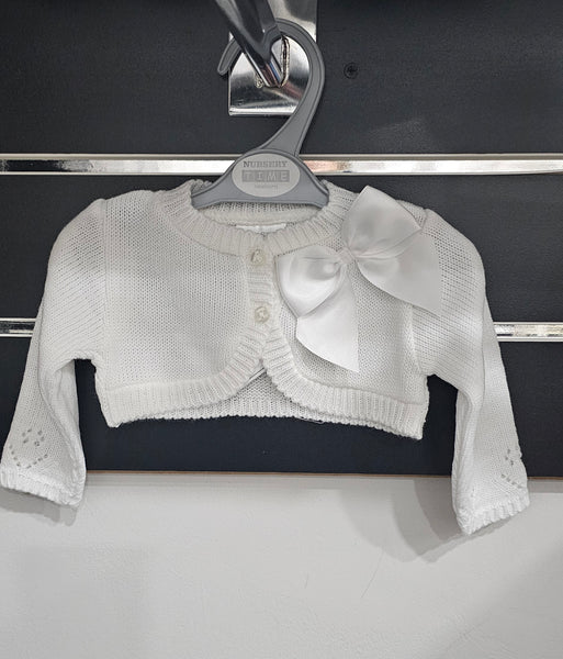BW10-117/217 Baby White Knitted Cardigan with Bow (Newborn - 24 months)
