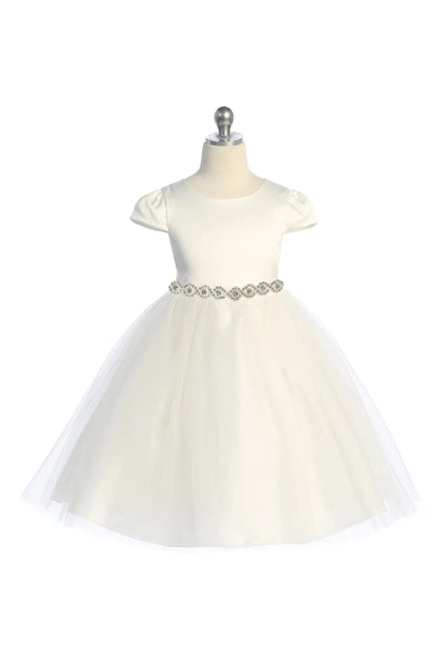 KD452 Plus Size Ivory Satin & Tulle Dress with Rhinestone Trim (sizes 16.5-20.5)