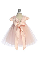 KD562B Blush Satin & Tulle Dress with Floral Trim (baby sizes)