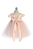 KD562B Blush Satin & Tulle Dress with Floral Trim (baby sizes)