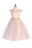 KD562 Plus Size Blush Satin & Tulle Dress with Floral Trim (sizes 16.5-20.5)