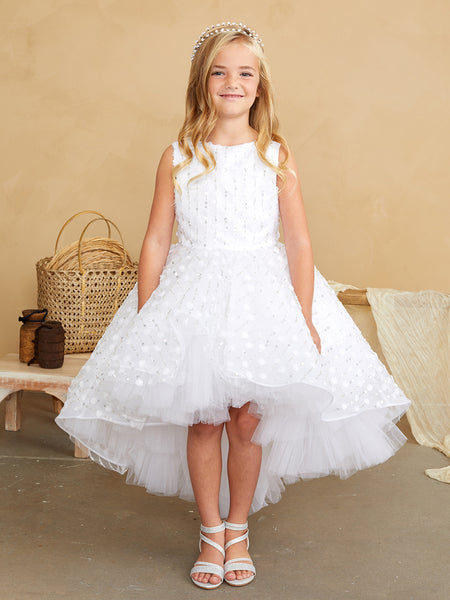 TK5837 White High-Low Dress (2-12 yrs)