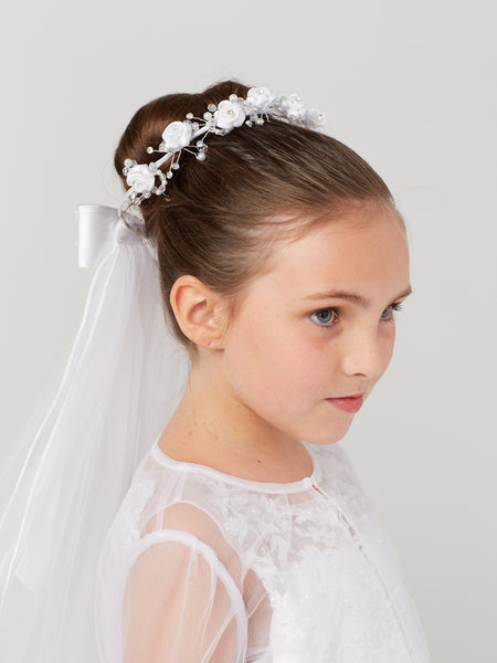 TK777 White Floral Crown with Veil