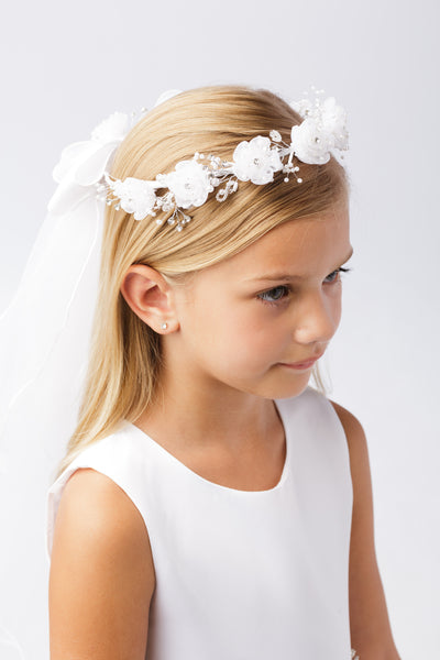 TK779 White Floral Crown with Veil