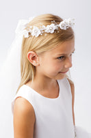 TK781 White Floral Crown with Veil