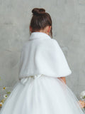 TK7900 Faux Fur Cape with Rhinestone Accent (white and ivory, 6 months to 12 years)