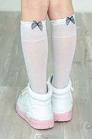 AVA White 20 Den Knee Highs with 3D Bow (5-10 years)