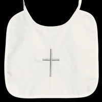 BB14 White Cotton Christening Bib with Silver Cross