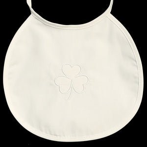 BB15 White Cotton Christening Bib with Shamrock