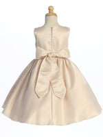 BL257 Champagne Satin Dress with Bow (2-8 years)