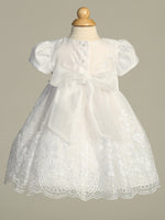 GALE White Embroidered Organza Short Christening Dress (0-24m)