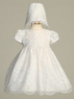 GALE White Embroidered Organza Short Christening Dress (0-24m)