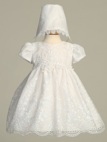 GALE White Embroidered Organza Short Christening Dress (0-24m)