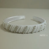 F0757 White Satin Hairband with Pearls, Diamonds and Sequins