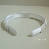 F0757 White Satin Hairband with Pearls, Diamonds and Sequins
