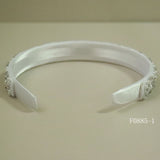 F0885 White Satin Communion Hairband with Diamonds and Sequins