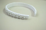 F1515 White Satin Communion Hairband with Pearls and Sequins
