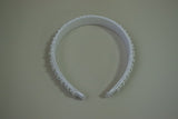 F1515 White Satin Communion Hairband with Pearls and Sequins