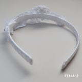 F1144-2 White Communion Hairband with Diamonds and Pearls